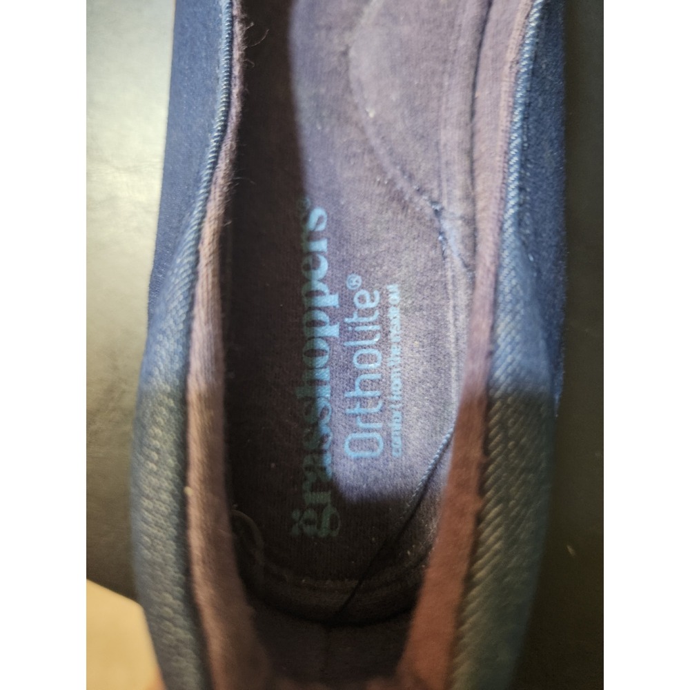 Grasshoppers Ortholite Navy Blue Denim Wedge Flats Braided Bow Detail Size 8M - Picture 2 of 6